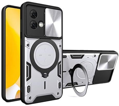 BORYA Funda para Motorola Moto G84 5G, Silicona Delgada Antigolpes PC+TPU Carcasa, Anticaída Estuche. Caso con Soporte Metal Magnético Anillo y Cubierta Cámara Cubrir. Plateado
