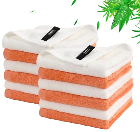 Wash Cloths 12 Pack, 13x13 inch Large White Face Towel on Sensitive Skin, Super Soft and Skin Friendly Bath Washcloths for Face and Body, Easy to Clean Fast Dry Facial Cleaning Cloths with Loop