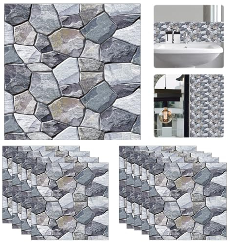 TANCUDER 10 Pz Pannelli da Parete 3D per Decorazione di Pareti Interne in PVC, Adesivi Murali 3D 30 * 30CM, Carta Autoadesivi Effetto Pietra, Impermeabile Pannello PVC per Soggiorno, Camera da Letto