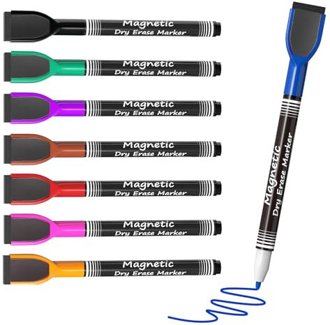 KTRIO Whiteboard Stifte Magnetische Trocken - Marker mit Schwamm, Magnetisch Haftend, Radierbarer Whiteboard-Marker für Büro und Schule (8 Farben, 8 Stück)