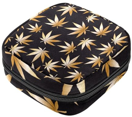 Damenbinden Aufbewahrungsbeutel für Frauen, große Kapazität, Menstruationspad-Tasche, goldene Cannabisblätter, Menstruationstaschen, Tampon-Sammelhalter, Geldbörse
