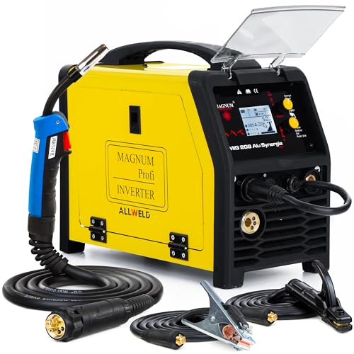 MAGNUM MIG 208 ALU LCD - Vollsynergisches 3 in 1 MIG MAG Schweißgerät Schutzgas - Fülldraht, MMA und WIG LIFT - Induktivität - 2T und 4T, Post Flow und IGBT - Set:Solo