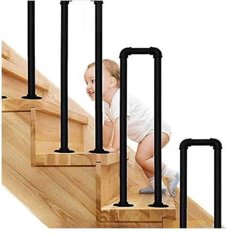 YCZHD U-Form Geländer AußEn,Rutschfestes Treppengeländer,Bodenmontage Schmiedeeisernes Geländer für Innen,Außen,Villa,Dachboden,Balkon,Korridor(Size:U 65cm/25.6in,Color:Schwarz)