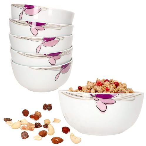 MamboCat Viola 6er Set Schale 14,2cm I 480ml I Porzellan-Schüssel mit Blumen-Dekor für 6 Personen I Schälchen für Salat, Suppe, Müsli, Chips & Co.