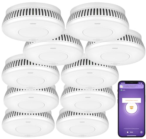 VisorTech Rauchmelder-Sensor: 10er-Set WLAN-Rauchwarnmelder, integr. 10-Jahres-Batterie, 85 dB, App (Brandschutzalarme, Rauchmelder WLAN)
