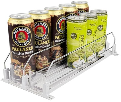 Neehows Drink Organizer for Fridge, Self Pushing Soda Can Dispenser for Refrigerator, Automatic Beverage Pusher Glide Beer Water Bottle Holder -2 Rows, White