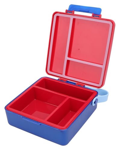 Luocute Ensalada Portátil con Tapa y Asa para Aperitivos, Frutas, Ensaladeras con 3 Compartimentos, para Aderezos y Aperitivos, Ensaladera, Apto para Microondas (rojo y azul)