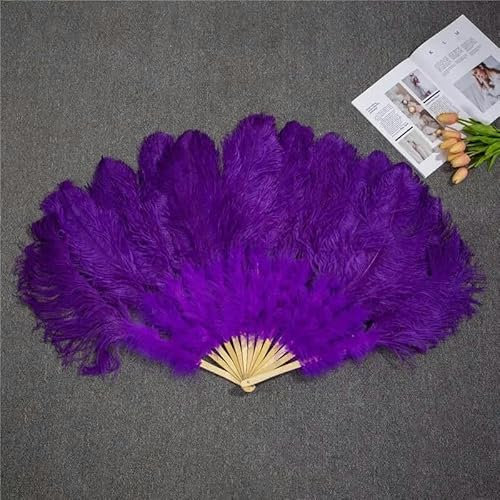 Abanicos de plumas de avestruz grandes naturales, color rojo, 13 huesos, 90/130 cm, para bodas, bailes, fiestas, accesorios de actuación, manualidades con plumas, decoración, morado, mano izquierda