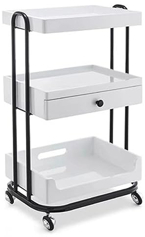 Tragbarer Rollwagen für Salon und Spa, multifunktionaler Friseurwagen mit Rädern für Schlafzimmer, Badezimmer und Büro, Schwarz, 50 x 38 x 85 cm
