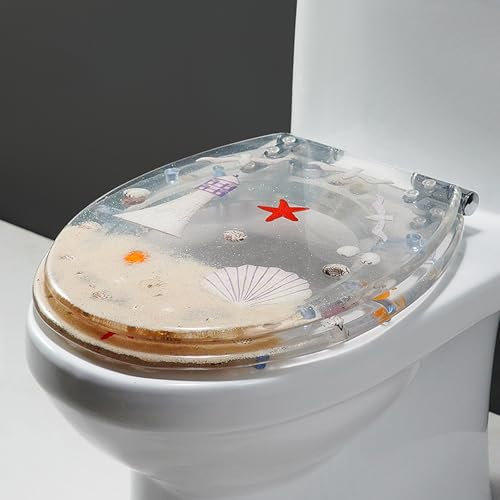 Unikicool Toilettendeckel,Toilettensitz Aus Kunstharz,Polyresin Toilettensitz,Transparenter WC-Sitz,Abnehmbarer Toilettensitz,Transparenter Toilettensitz Aus Kunstharz,Mit 3D-Effekten