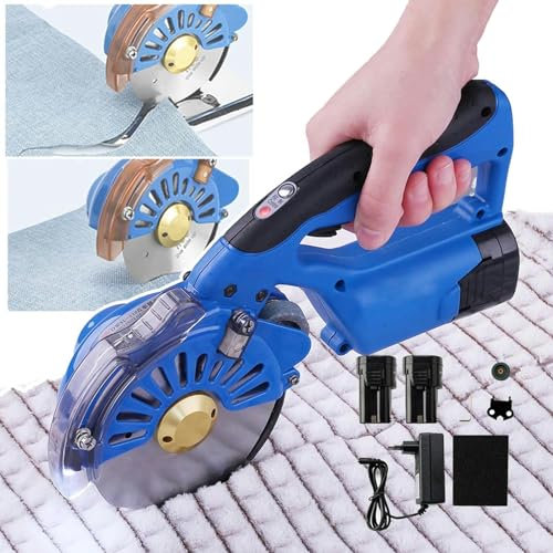 Taglierina elettrica rotativa per tessuti con illuminazione a LED, 5 impostazioni di velocità, 2 batterie da 2500 mAh, macchina per il taglio di tessuti senza fili da 100/110/125 mm, spessore di tag