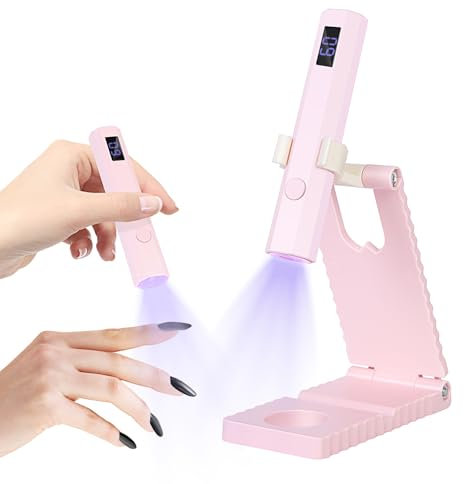 Lámpara UV para uñas de gel, luz UV para uñas de gel con soporte, lámpara UV de mano recargable, lámpara de uñas de 2 temporizadores para esmalte de gel, secador de uñas portátil, rosa