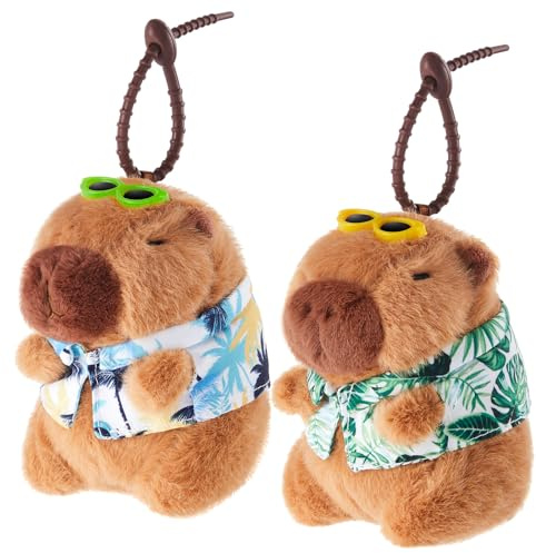 Simgoing 2 Pcs Capybara Plush Keychain Capybara Stuffed Animals Plush Pendant for Graduation Exchange Birthday Party(Hawaiian Shirt)
