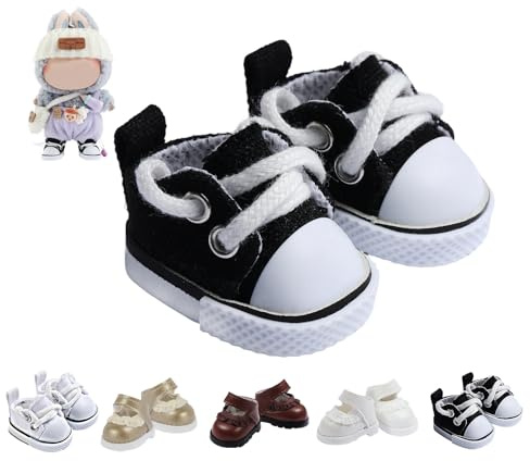 Ciunura 2025 Puppenschuhe, für Bubu-Schuhe, perfekte Ergänzung für Bubu-Kleidung, Schuhe für 15 und 17 cm Puppenzubehör, 1 Paar schwarze Mini-Canvas-Schuhe