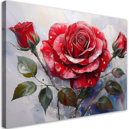 Feeby Quadro su Tela Non Tessuta - Stampa Su Tela - Rosa rossa dipinta - 90x60 cm - Decorazione Murale - Moderno Soggiorno - quadri moderni soggiorno - poster