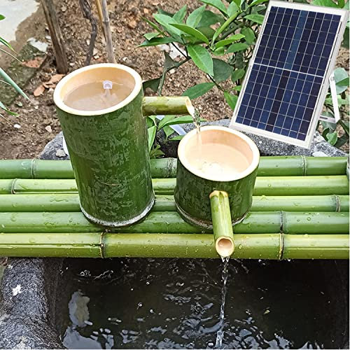 ASerZenith Kit Fontane Solari in bambù, Fontana d'Acqua in bambù per Interni/Esterni, Circolazione dell'Acqua da Giardino Fatta A Mano, Statua Ornamentale con Flusso d'Acqua, 50 Cm(60cm)