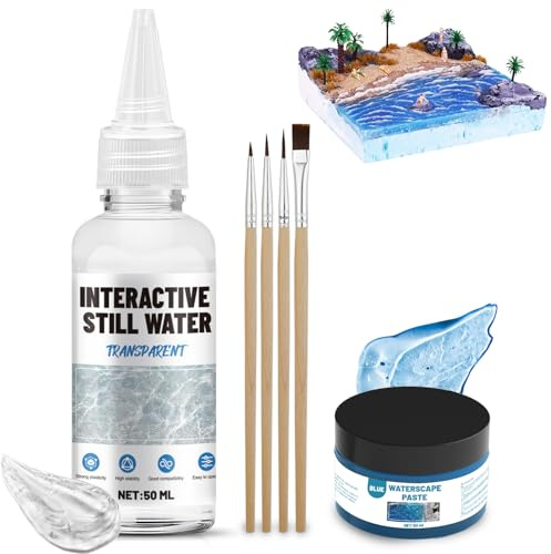 Miioto modelleringsfärg, vatteneffekter stillasittande vatten, vatteneffekt, realistiskt vatten, lämplig för många hobbyapplikationer hemma och studio (50 ml 50 ml)