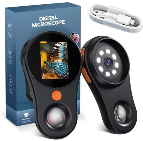 Appearancte Portable Handheld Magnifying Glass, Digital Lupe Mikroskope mit LED Licht, 500x Zoom Mini-Mikroskopkamera, 2,0 IPS-Bildschirm Mikroskop Wiederaufladbares für Kinder Erwachsene (Schwarz)