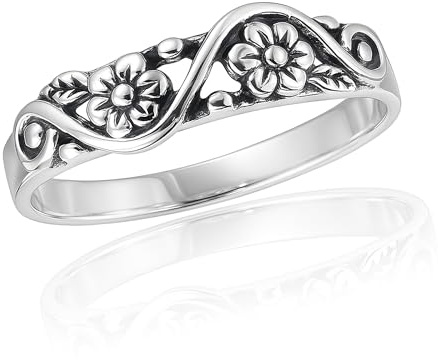 AeraVida Dainty Sweet Swirl Vine Flower Tendrils Floral Charm .925 Sterling Silver Ring for Women - Size 7-9