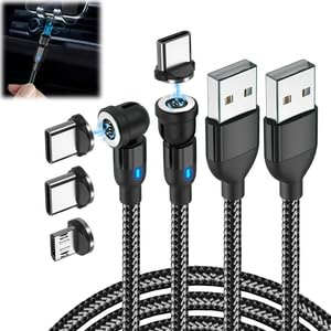 AYHYHLJZJ Lote de 2 Cables de Carga Magnéticos USB 2 en 1, Carga Rápida y Transferencia de Datos de 3 A, Rotación de 360° y 180° para Smartphones Tipo-C/Micro-USB, para Dispositivos Tipo-C 【2 M + 1 M】