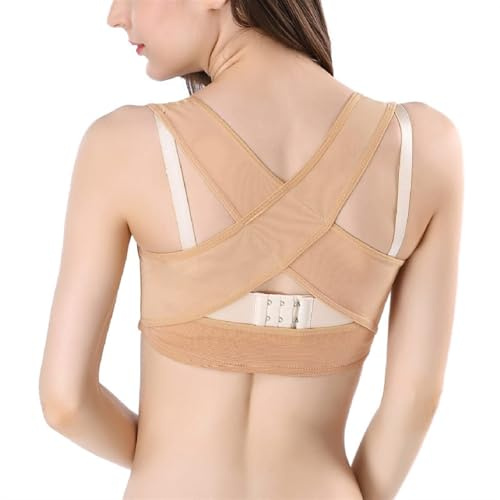 Damen Brustbandage Unsichtbarer Haltungskorrektor Rückenbandage Bruststütze Schulter-, Nacken-, Schlüsselbein- Und Obere Rückenstütze Korsett-Shapewear-BH-Tops(Beige,XX-Large)