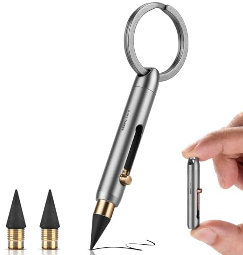 KEEPO LINK Mini Mechanical Pencil with Key Ring & 2 Extra Nibs, Titanium Infinite Keychain Pencil for Everyday Carry, Office, Outdoor, Back to School Supplies, OLP01 (Gunmetal Grey)