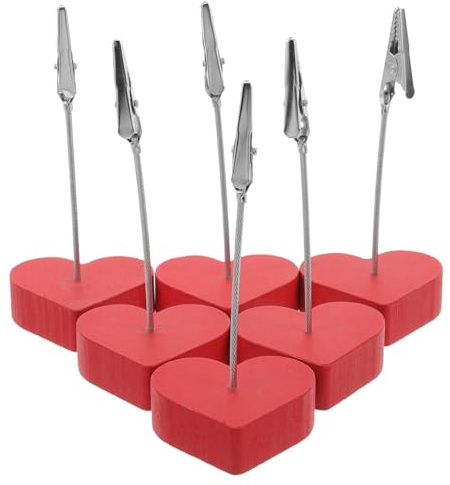 SHINEOFI 10 Pezzi Porta Foto con Clip Alligatore Rosso e Base in Legno per Appunti Segnaposto e Decorazioni Romantiche per Casa e Matrimoni