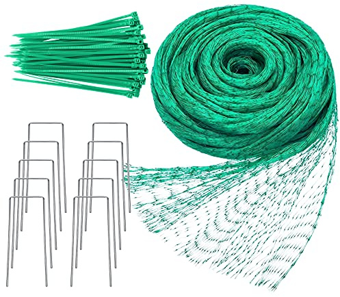 2m x 15m Filet Anti Oiseaux, Kit de Filets pour Jardin avec 50 Attaches Et 10 Piquets, Polyvalent Filet Protection Fraisier, pour Fruits, Graines, Couverture de Bassin, Clôture de Plantes