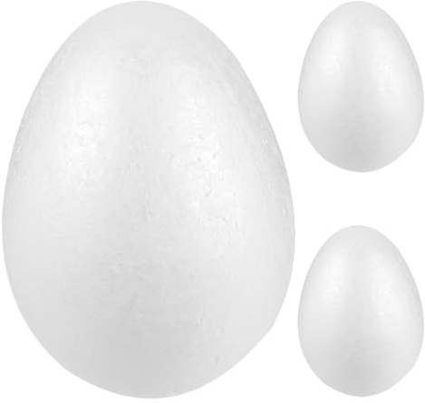 HOMSFOU 3pezzi Uova di Schiuma Bianche Non Verniciate per Pasqua da Dipingere e Decorare per Progetti per Ragazzo Ragazza Uova Decorative in Polistirolo per Lavoretti Fai da Te