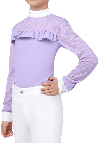 Charmsphere Girls Equestrian Shirt, Soft Stretch Kids Equestrian Training Top Lightweight Girls Horseback Riding Apparel Lavender S