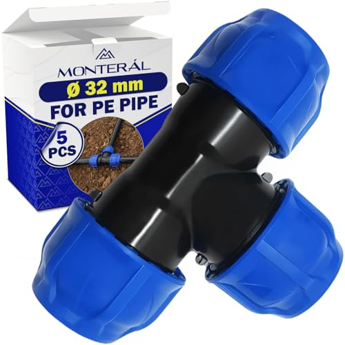 5x Racor T Ø 32mm 90° de Polipropileno PP para Conectar Tubo Polietileno PE | MONTERAL