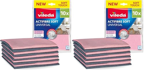 Vileda Actifibre Soft Universal, 10er Set MikrofasertüCher - streifenfreie ReinigungstüCher mit extrem hoher Saugkraft für Küchen & Bad - saugstarkes Mikrofasertuch ohne Chemie - Rosa & Grau
