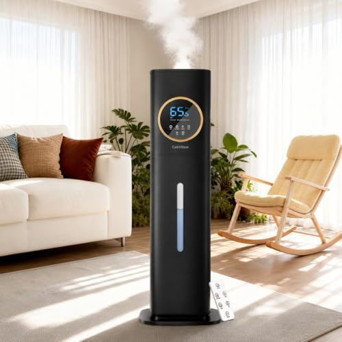 CalmWave 8L Large Humidifier - 40H Runtime for Large Room (Black) | Top Fill Cool Mist with Remote Control, LED Display, Auto Shut-Off, Aroma Box, UV Sterilization, 360° Nozzle, Quiet