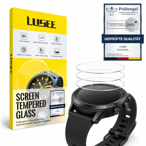 LUSEE 3 Pezzi Pellicola Vetro Temperato per Orologio Intelligente Rotondo, Diametro 38 mm (1,50 Pollice), 9H Durezza 2.5D HD 99% Trasparente, Anti Graffio Anti Impronta Anti Polvere Anti Esplosione