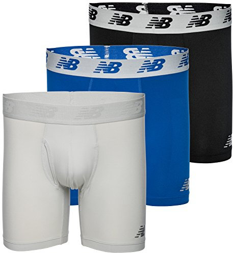 New Balance Men's 6 Boxer Brief Trunk Underpants Fly Front with Pouch, 3-Pack, Black/Team Royal/Concrete, Small