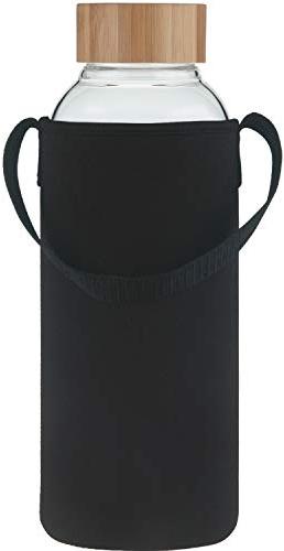 Ferexer 48 oz Sports Borosilicate Glass Water Bottle with Bamboo Lid with Neoprene Sleeve