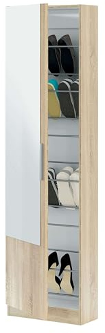 Habitdesign Mueble Zapatero 1 Puerta con Espejo en Roble Canadian para Entrada o vestidor 180x50x22
