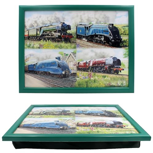 Lesser & Pavey Classic Trains - Bandeja de Regazo con cojín Acolchado, Adecuada para Bebidas, Alimentos, Desayuno y Laptop, Bandeja de Regazo de Bonito diseño para el hogar y la Oficina