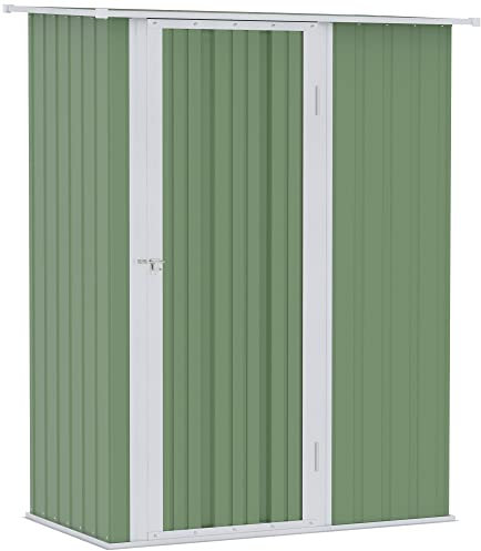 Outsunny 5ft x 3ft Garden Storage Shed, Galvanised Outdoor Metal Shed Waterproof with Sloped Roof, Lockable Door for Patio Tools, Equipment, Light Green