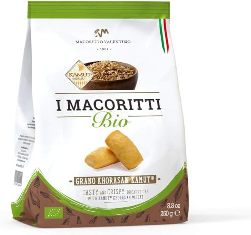 I Macoritti Grissini Corti Biologici di Grano Khorasan KAMUT® con Olio Extra Vergine di Oliva 10%, Snack Salato Artigianale, Prodotto da Forno - 4 confezioni da 250g