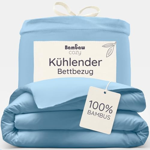 Bambaw Bettbezug Bambus 135x200 cm, Kühlende Bettwäsche, Bettbezug Sommer, Hautfreundlicher Allergie Deckenbezug, nachhaltige und umweltfreundliche 100% Bambus Bettwäsche 135x200 cm (Hellblau)