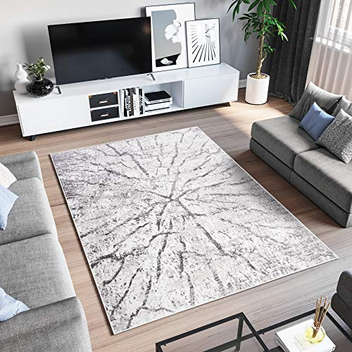 TAPISO Sky Teppich Kurzflor Beige Grau Schwarz Marmoreffekt 200 x 300 cm | Modern Meliert Verwischt Design Wohnzimmer Schlafzimmer 3D Optik OEKO-TEX