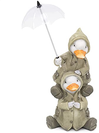 Carousel Home Gifts Cute Puddle Duck Family With Umbrella Ornament | Indoor Outdoor Two Ducks And Brolly Statue | Bird Sculpture Garden Decorations - Two Ducks