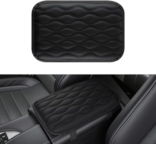 Amiss Car Center Console Cover, Upgraded Leather Car Armrest Cushion, Universal Waterproof Cushion Pad, Non-Slip Car Interior Accessories, Fits Most Sedans SUVs Trucks (Black)