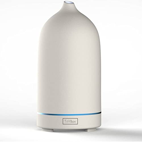 Ceramic Essential Oil Diffuser for Essential Oils Handcrafted Ultrasonic Humidifier 100ml Aromatherapy Diffuser Waterless Auto Shut-Off 4 Timing Set 7 Color Changing LED for Home Office