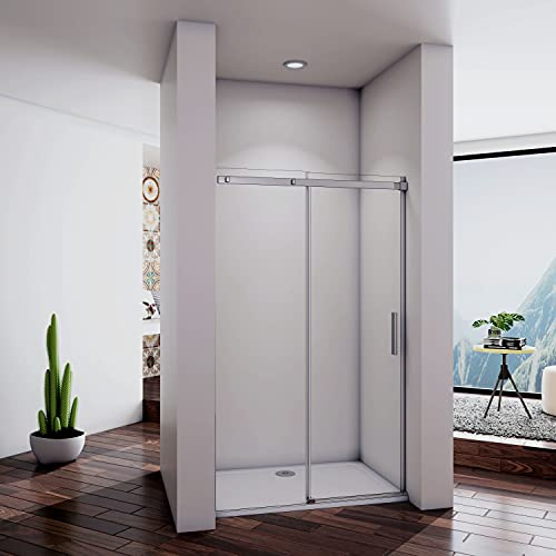 Acezanble Porte de douche coulissante 100x195cm en niche, porte de douche à l’italienne sans receveur, 8mm verre transparent et anticalcaire