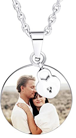 MeMeDIY Collana Personalizzata per Uomo Donna, Collana con Testo Inciso/Foto con Lucchetto/Ciondoli Chiave, Collana in Acciaio Inossidabile per Coppie, Regali Personalizzabili per Fidanzato Fidanzata