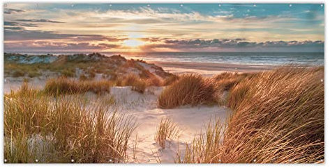 MuchoWow® Balkon Sichtschutz Sichtschutzmatte Balkonbanner Abdeckung für Terrasse Balkon Windschutz Blickdicht Wetterfest 300x120 cm Dünen - Nordsee - Sonnenuntergang - Niederlande - Ameland