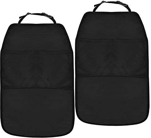 Zsanhua Car Seat Kick Mats - 2 Pack Anti-Dirty Car Back Seat Protectors with Adjustable Straps and 2 Mesh Pockets