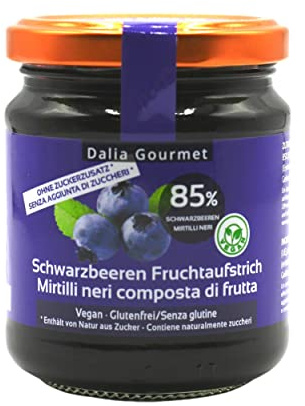 Dalia Gourmet - Composta con 85% di Frutta 1x220g | Senza aggiunta di zuccheri con ERITRITOLO - STEVIA | Prodotto artigianale italiano | Senza Glutine (Mirtillo nero)
